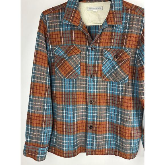 Outerknown Blanket Shirt Jacket Plaid Button Up Shacket Orange Blue Men's Medium - Picture 3 of 13